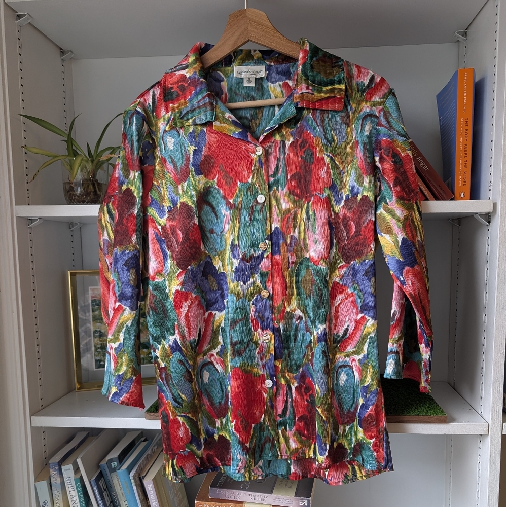 Vintage Coldwater Creek Women's Blouse Floral Size Medium Retro Grandma Twee